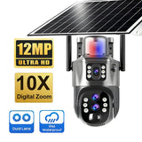 📸 كاميرا مراقبة شمسية بعدستين بزوم بصري ×10 ودقة 12 ميغابكسل – حماية ذكية بالطاقة الشمسية